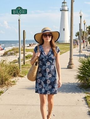 Soybu Blue Floral Twist Front Athletic Dress Size S Stretch Beach Casual